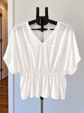 Prologue White V-Neck Blouson Peplum Top XL Never Worn
